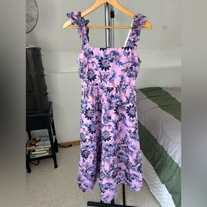 J. Crew Cotton Poplin Lilac Floral Smocked Square Neck Midi Dress 2